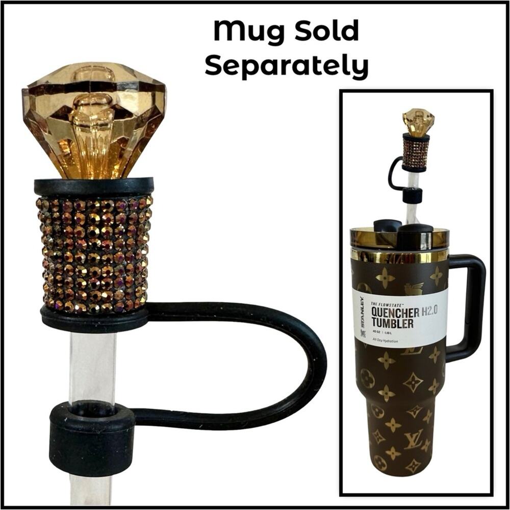 RESTOCK!! Copper Brown Fancy Bling Rhinestone Diamond Straw Topper, Straw Cover